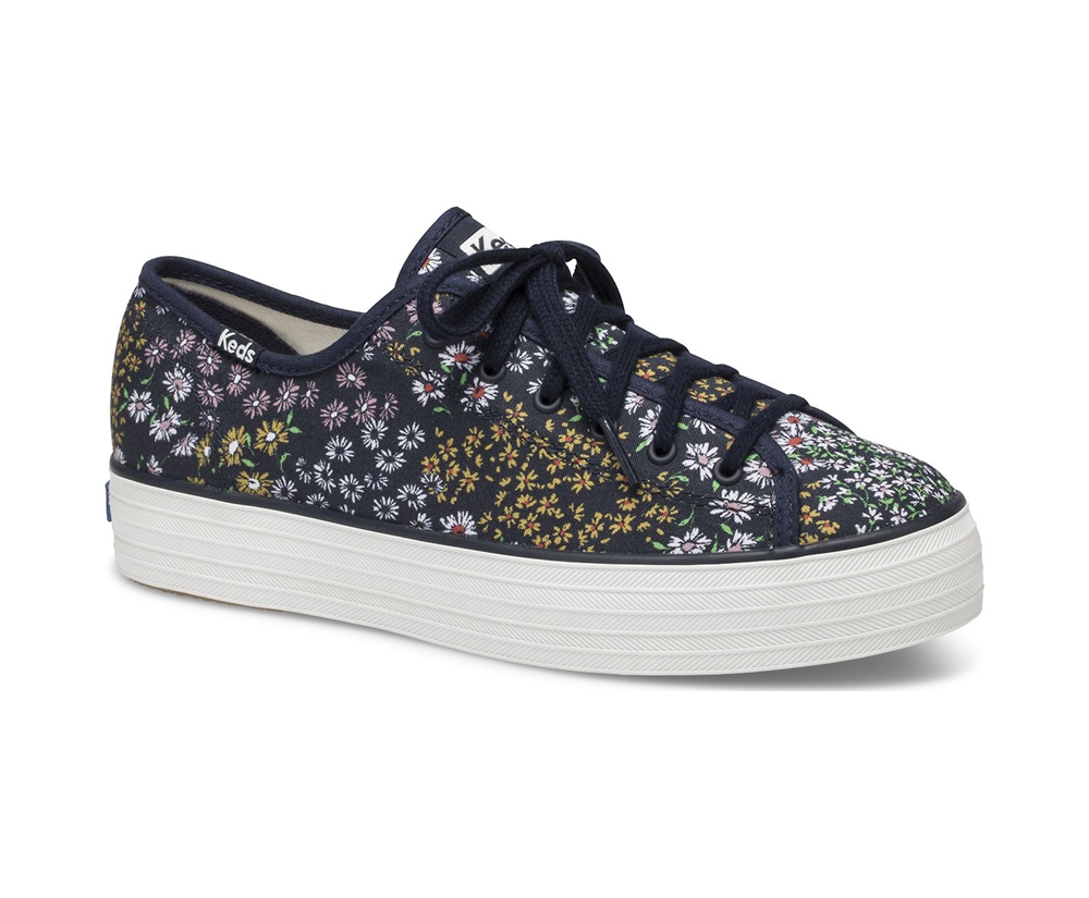 Womens Keds Sneakers - Triple Kick Floral - Navy - 4692-VROZU